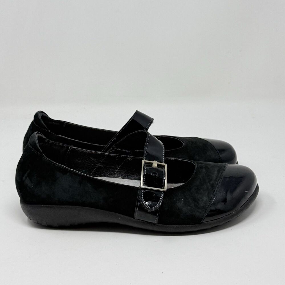 Naot Kirei Shoes Womens 10 Black Suede Patent Leather Mary Jane Cork Comfort